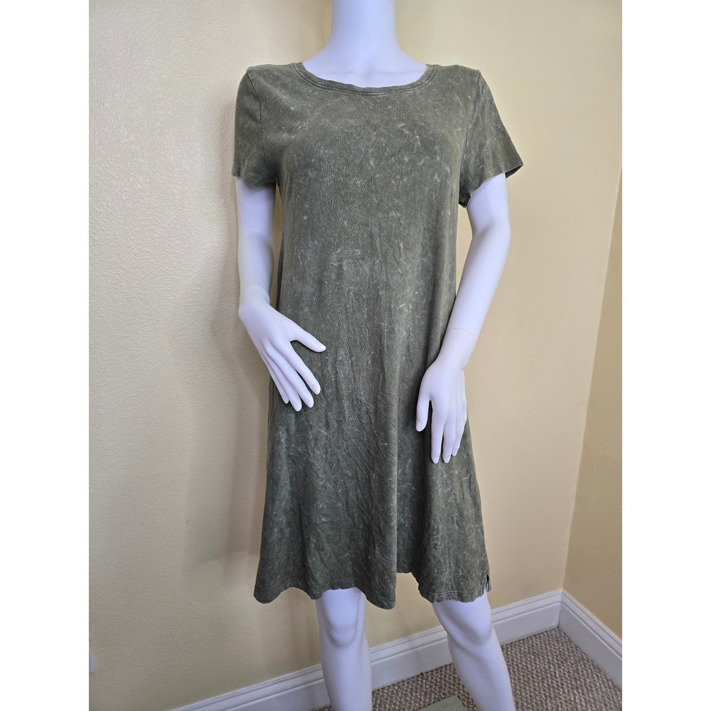 Green Y2K Comfy Casual Skater Tie Dye Flare Preppy‎ Pullover Goth Dress Small